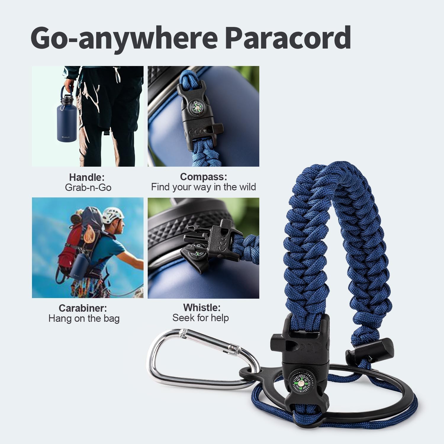 One Gallon Water Bottle Insulated, Triple Wall Vacuum Cold for 48 Hrs & Leak-proof & Non-BPA, 128oz Large Sports Stainless Steel Water Jug with Paracord Handle Straw Spout Lids & DIY Stickers - Image 4