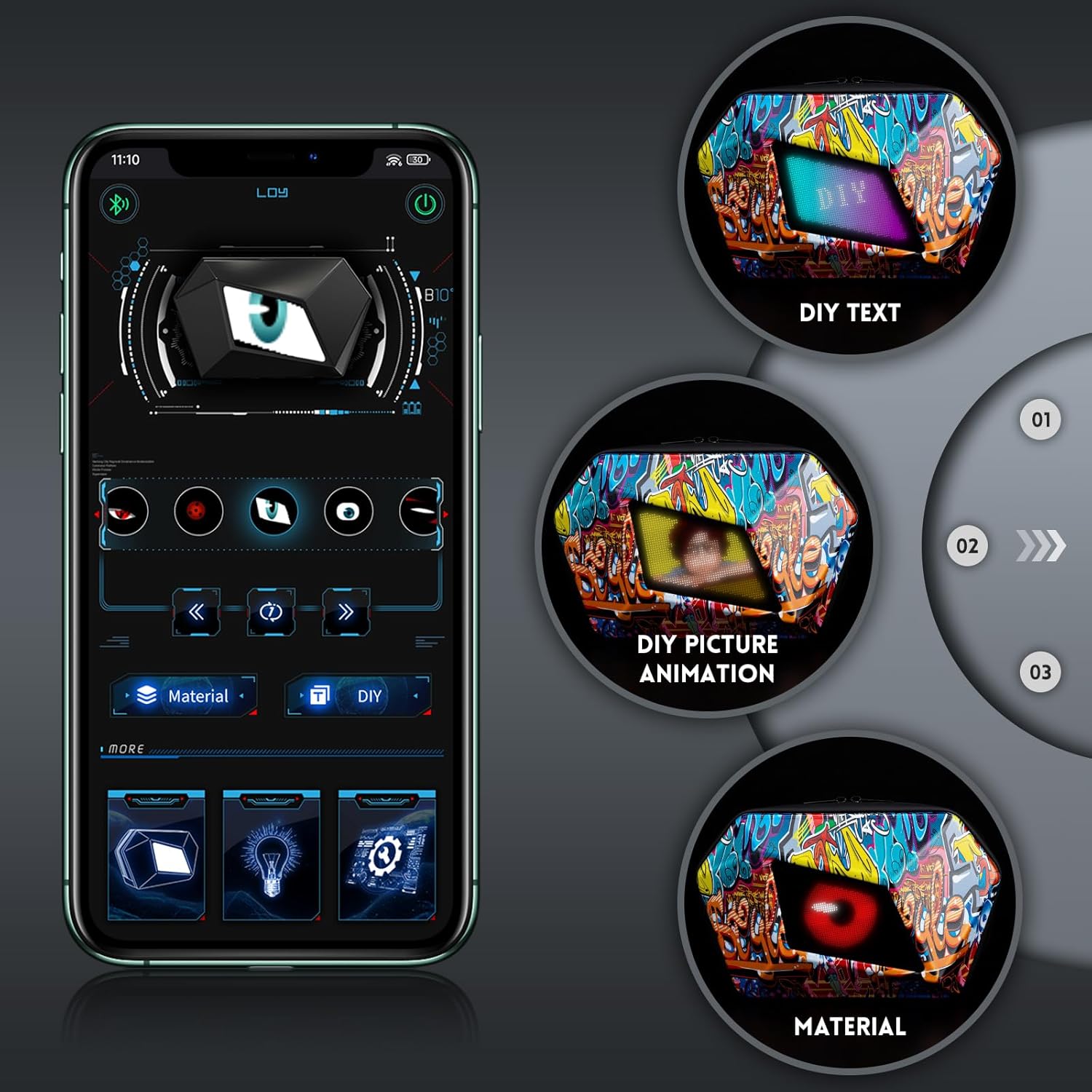 Gelrova Loy Devil Eye LED Crossbody Bag, Fashion Light Up Sling Bag with DIY Cyber LED Display Screen, Graffiti - Image 3