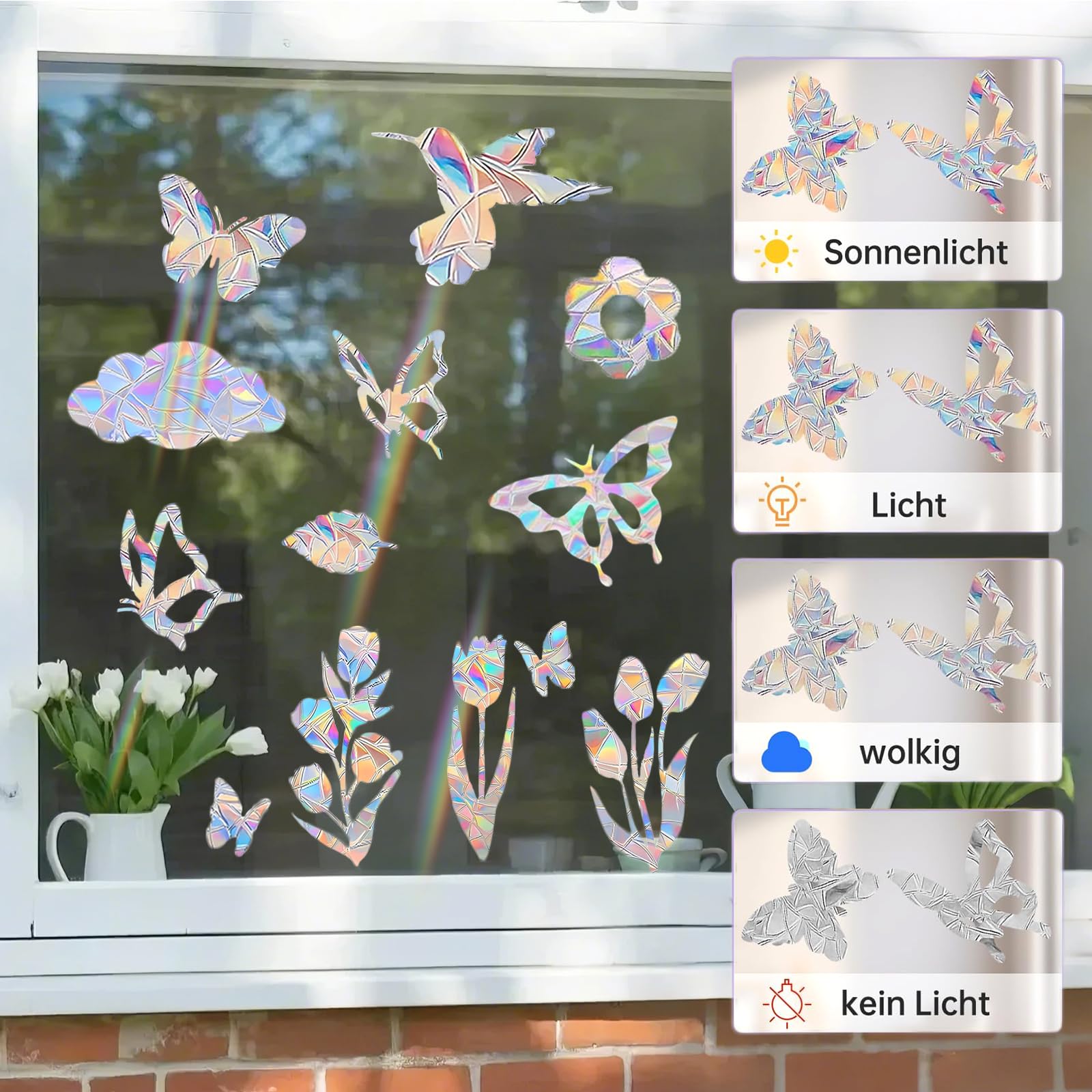 Autocollants De Fenêtre - Dilwe - Prisme Arc-en-ciel - PVC Sans Colle - Décoratif - Installation