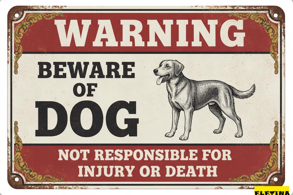 Tin Sign for Man Cave Beware Of Dog Golden Retriever Metal Warning Beware Of Dog S Fence Outdoor Farm Garden Gate Home Yard Decor 8x12in Private Property Decorative