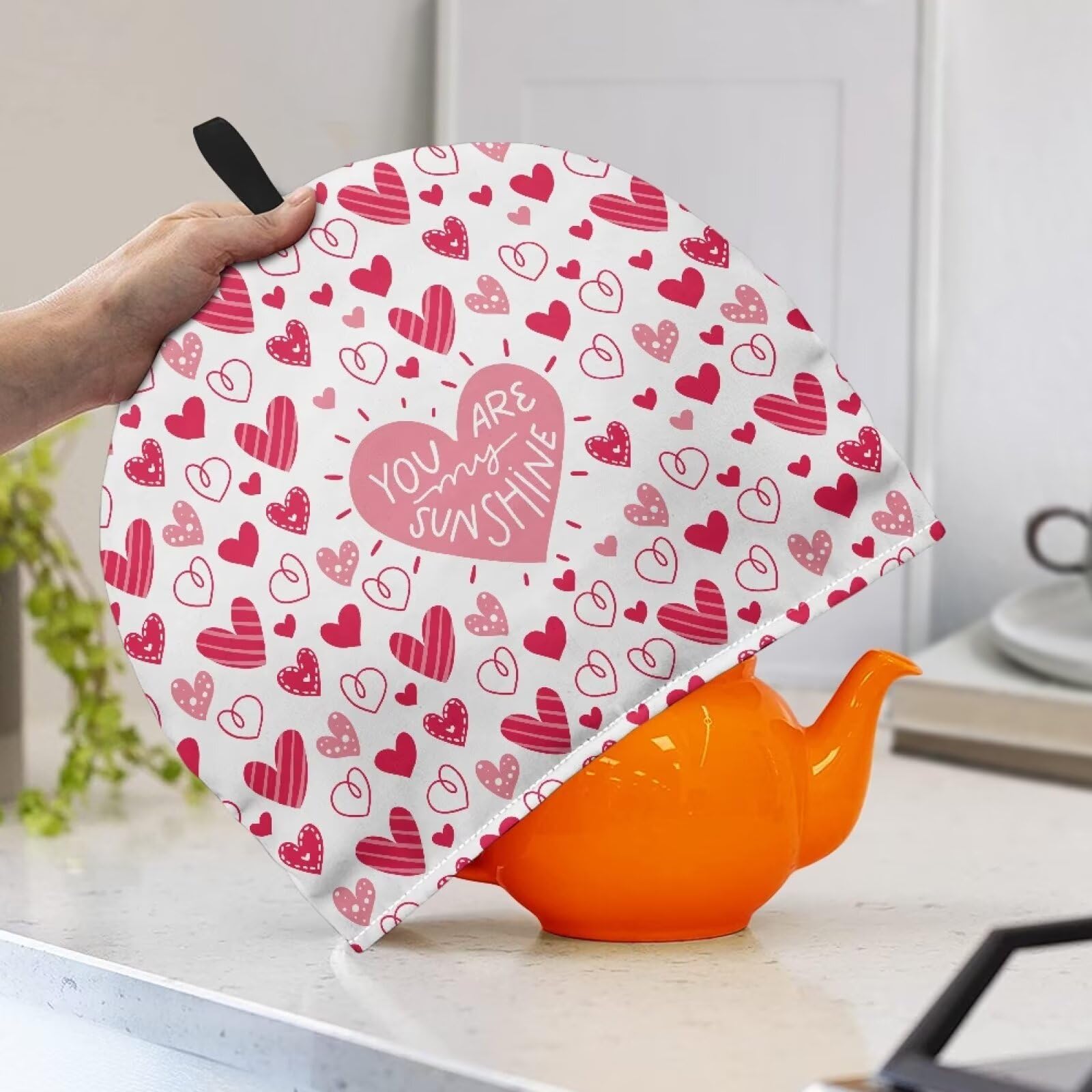 Rweroyiu Valentine's Day Teapot Cover for Kitchen, Custom Tea Pot Decor Tea Cozy for Home Decorative, Portable Kettle Cover Resuable Tea Cozies for Teapot Gifts for Coffee Drinkers Pack of 1