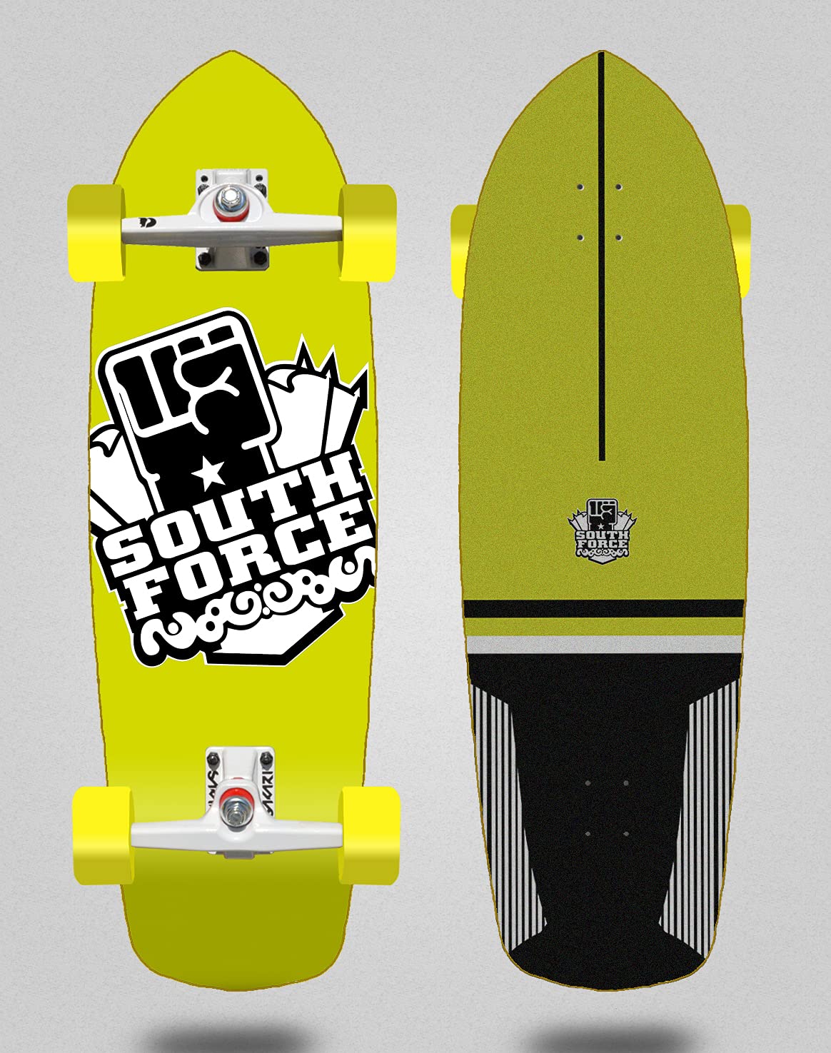 South force surfskate Sakari Complete with SGI Surf Skate Trucks Logo Yellow 34