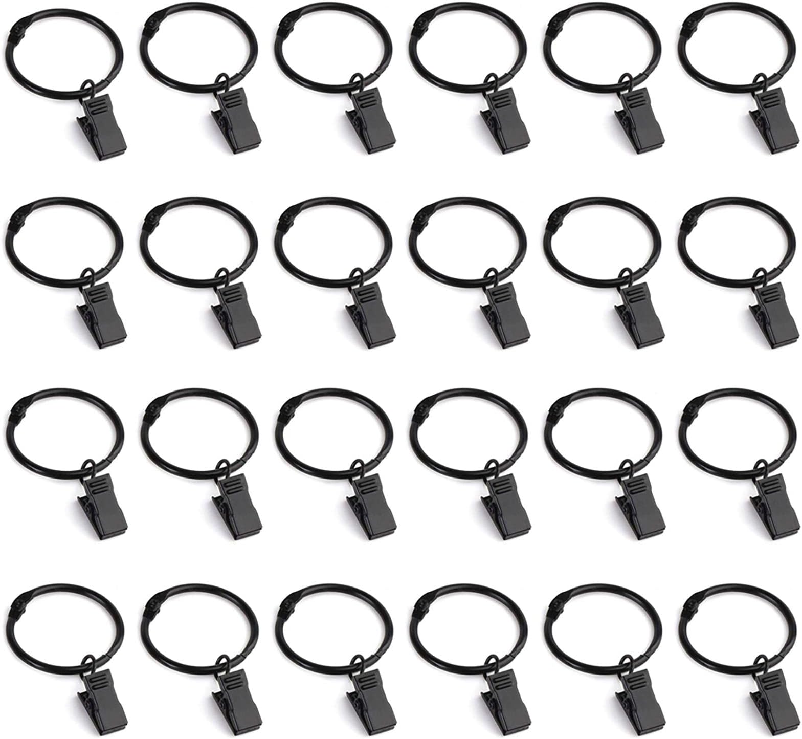 Vorhang-Clips Mit Ringen, 50 Stück Schwarz, 3,8 Cm Innendurchmesser - Für Vorhangstangen Bis 2,5 Cm