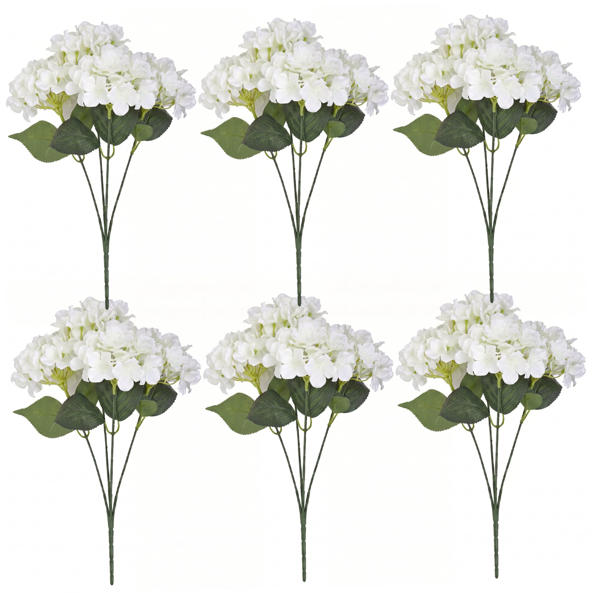 Tsawntd Artificial Flowers, 6PCS Artificial Hydrangea Flowers, UV Resistant Outdoor Hydrangeas 18 Inch Realistic Blooms for Wedding & Garden Decor (White)