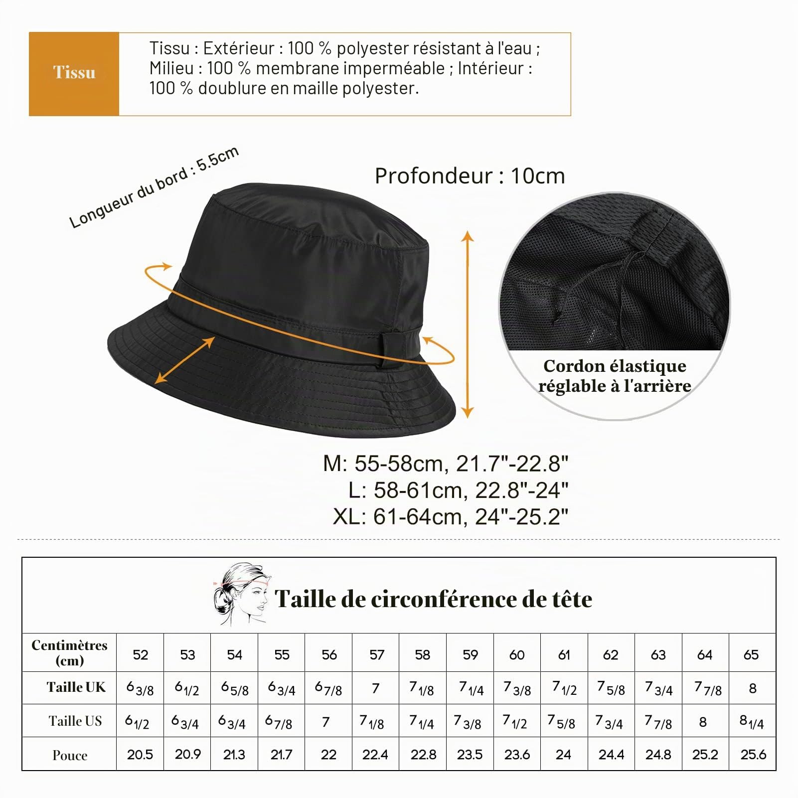Comhats Chapeau de pluie unisexe 100 % étanche pour la marche, le vélo, avec visière et sangle de menton élastique [enlever le film de protection des deux côtés de la visière]