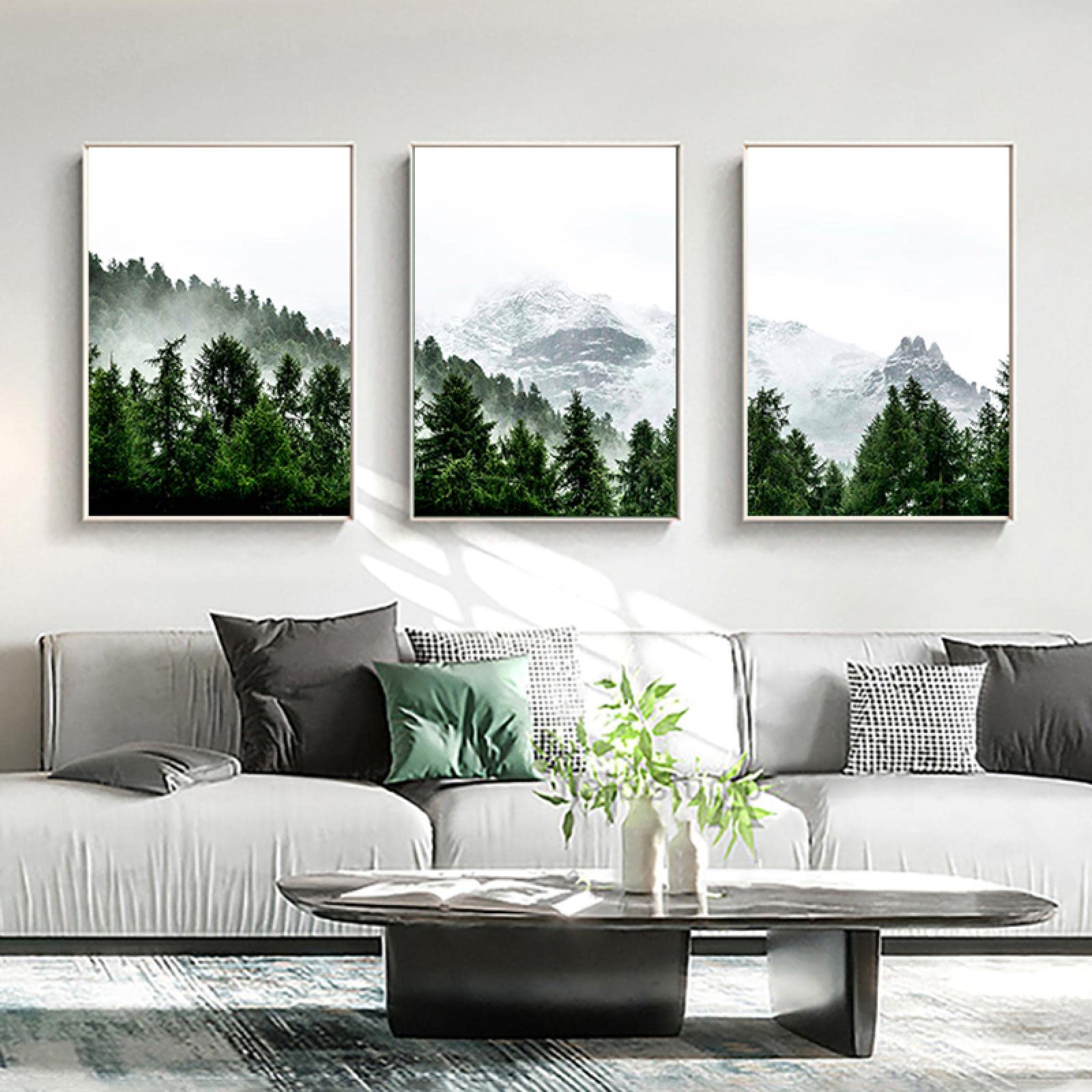 Affiche forêt verte et montagne enneigée pour salon nordique moderne | 3 toiles 50x70cm sans cadre - 8