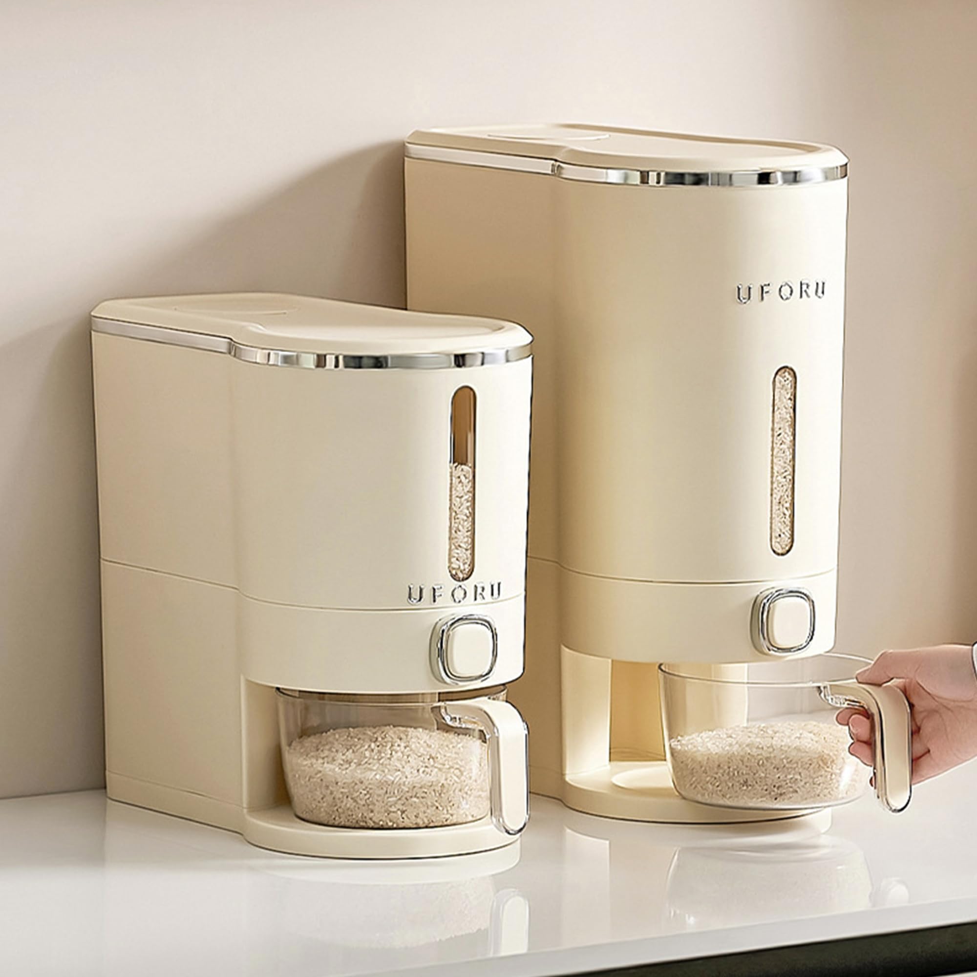 Dispenser con Ciotola per Riso 5KG Sigillata Secchio per Cereali A Prova di Insetti e Umidità Contenitore per Alimenti Stoccaggio Secchi di Stocca Distributore con Coperchio Organizzazione di Cucina