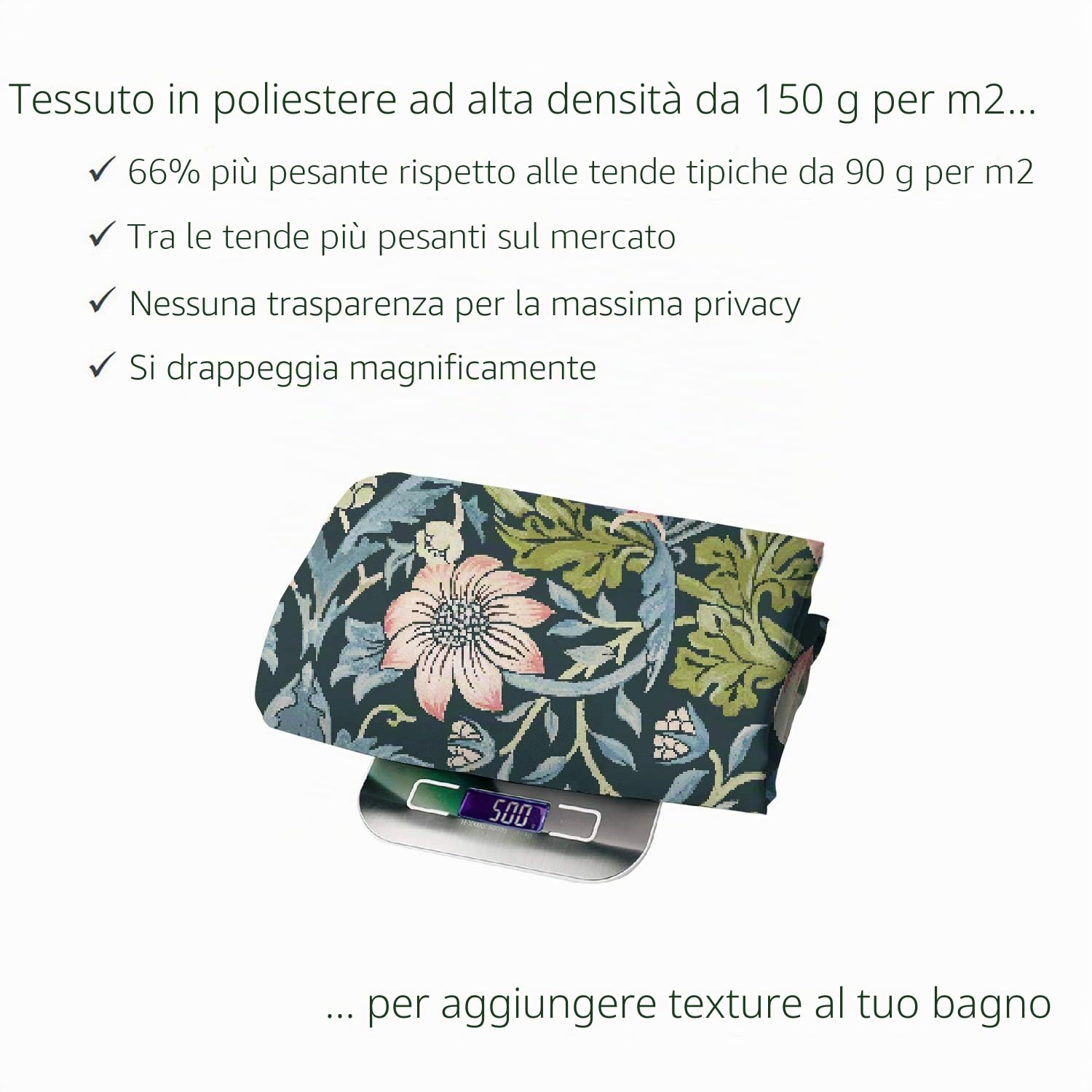 Obal William Morris, tenda da doccia con motivo ladro di fragole, impermeabile, antimuffa, in poliestere, tenda da doccia decorativa in stile Art Déco, con 12 ganci, lavabile in lavatrice, 180 x 180