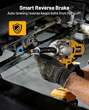 1/2 Cordless Impact Wrench, 1400Nm(1032ftlbs) Brushless High Torque Impact Gun, Electric Impact Driver, 2x4.0Ah Batteries, LED Light, Charger, 6 Sockets, 3 Variable Speeds for Car/ Pickup/Mower