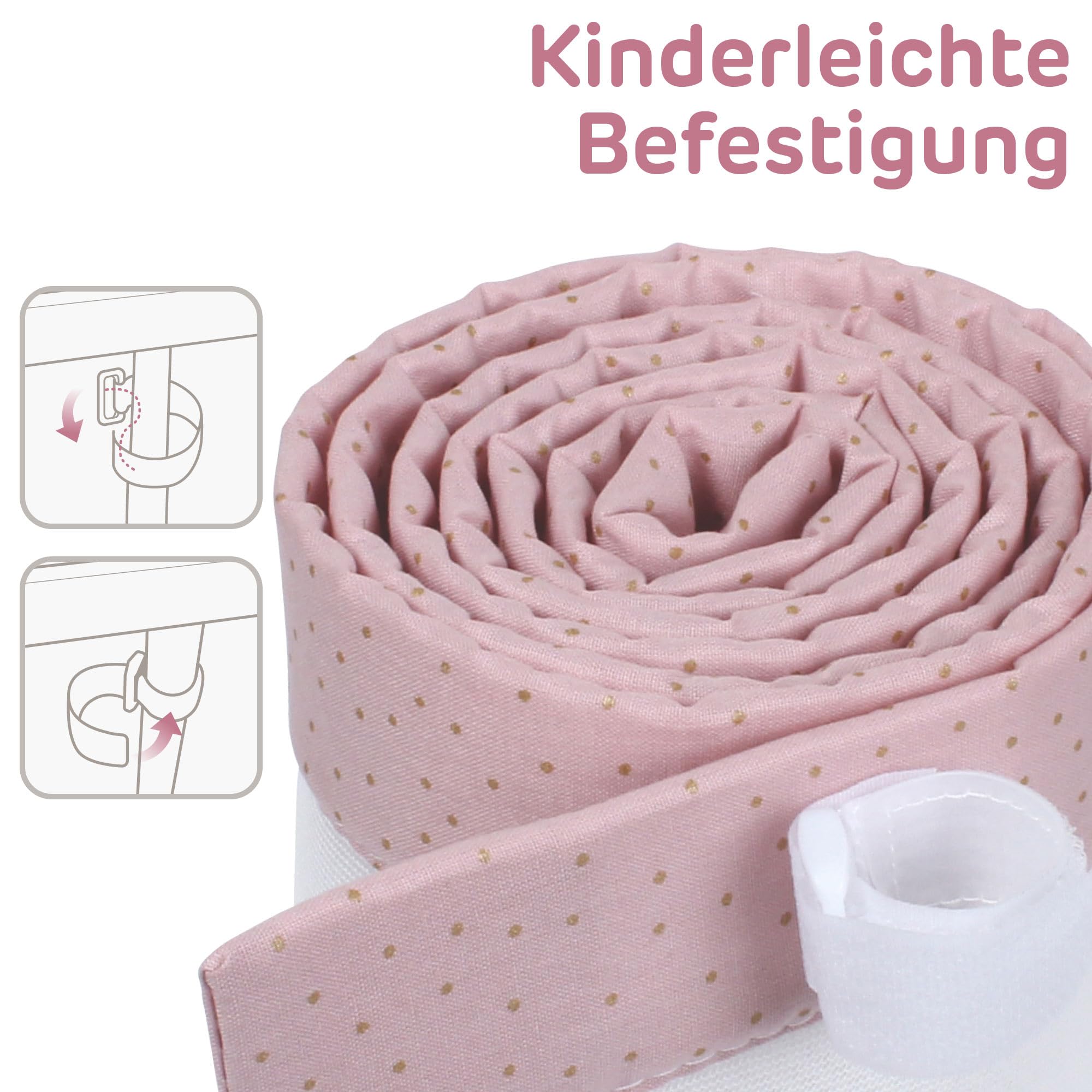 babybay Nestchen 3D Mesh Royal passend für Modell Maxi, Boxspring, Comfort und Comfort Plus, rosé Glitzerpunkte gold
