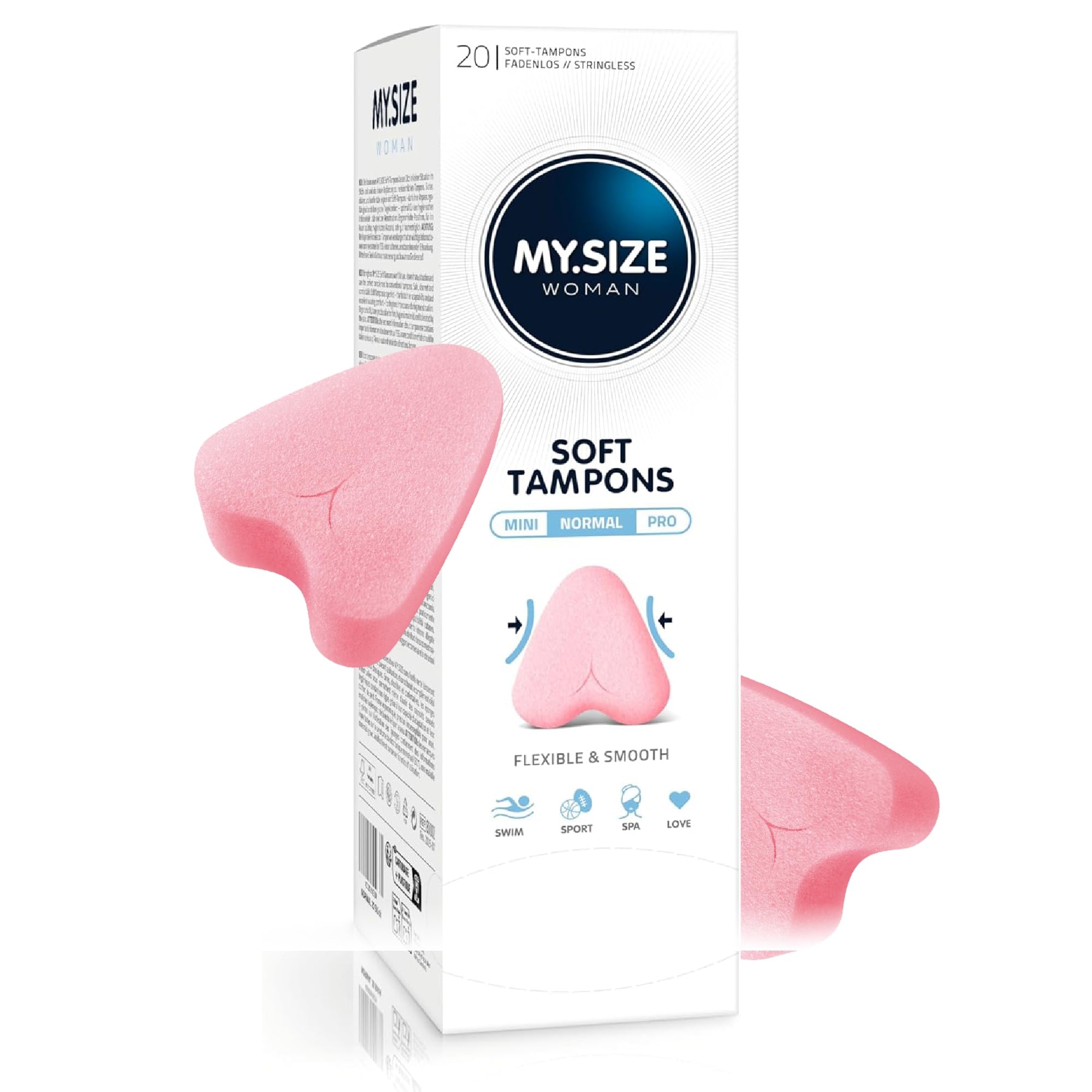 MY.SIZE Woman Soft Tampony NORMAL, 20 sztuk, tampony bez sznureczka do sportu, miłości i spa