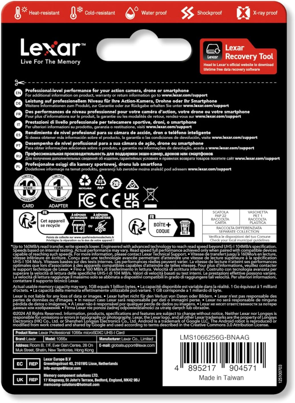 Cartão de Memória Lexar 1066x micro SD 256GB - 160MB/s Leitura, 120MB/s Escrita, C10, U3, V30, A2 - Silver