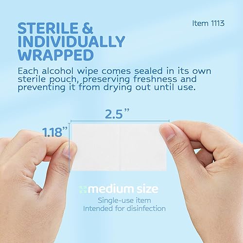 Miniatura 2 de Dynarex Almohadillas de preparación de alcohol, almohadillas de preparación de grado médico y no tejidas, saturadas con 70% de alcohol isopropílico,
