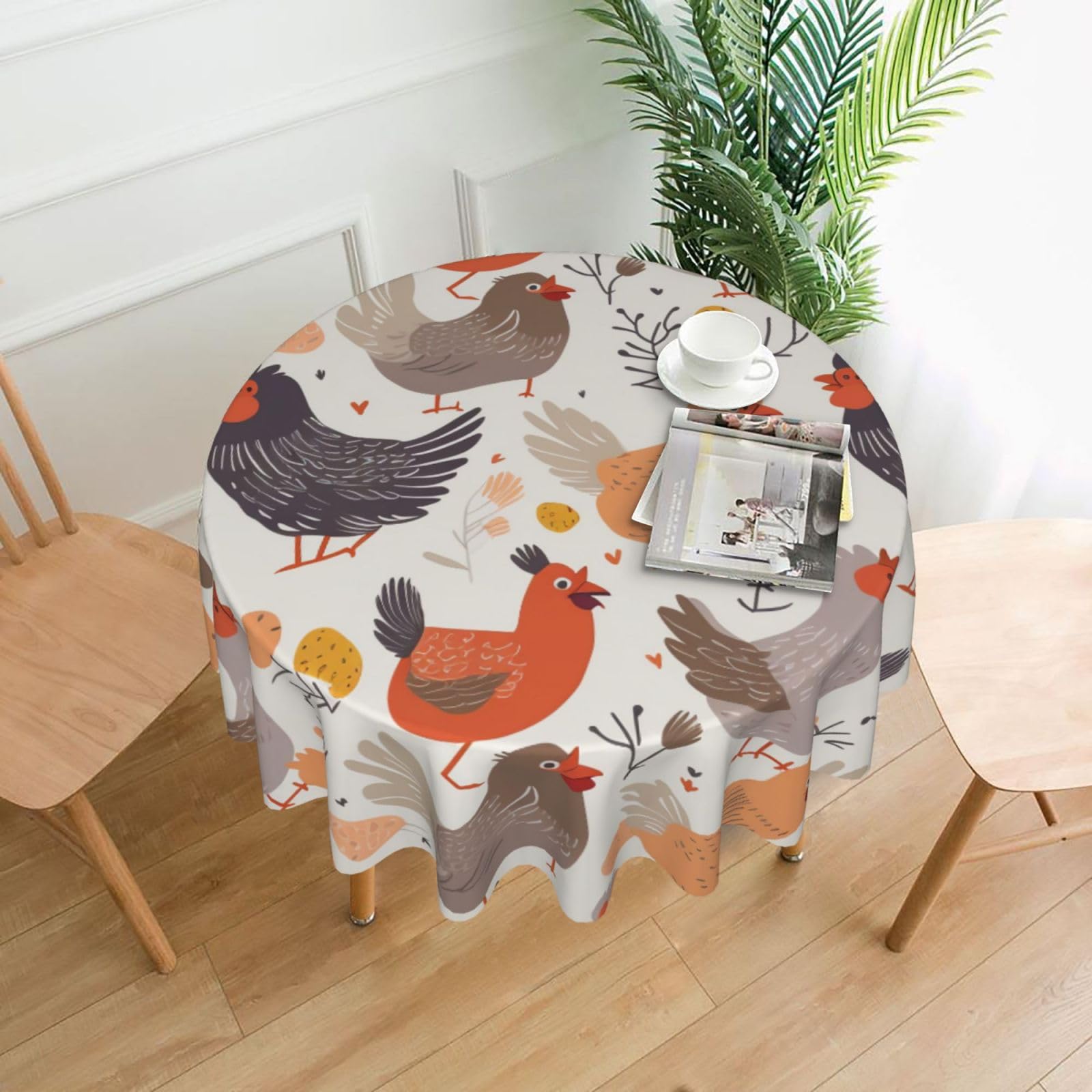 WPKJU Chicken Pattern Printed Round Tablecloth 60 in Water Resistant Table Cover Washable Table Cloth for Dining Tables