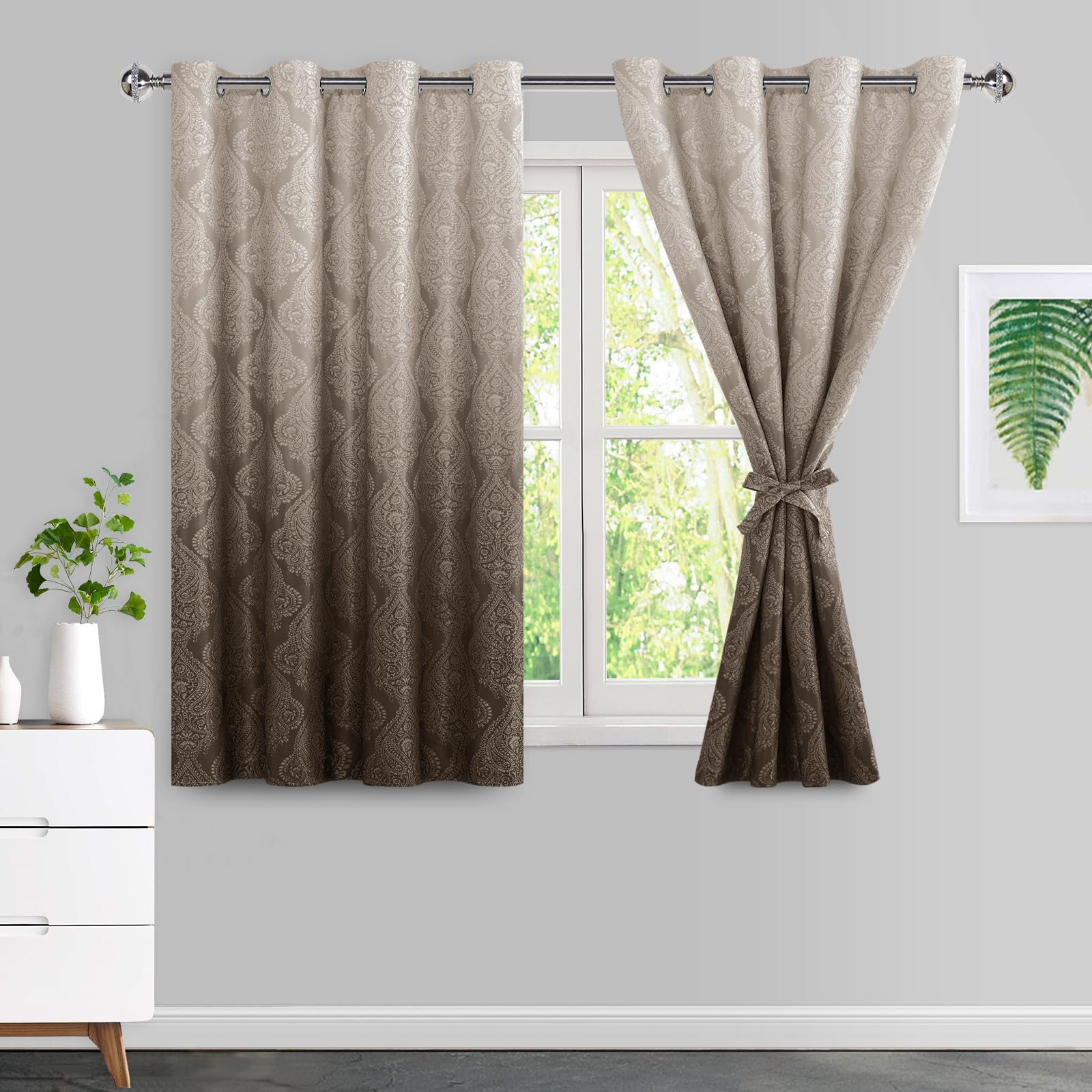 Rideaux occultants pour chambre coucher marron ombré à œillets isolants