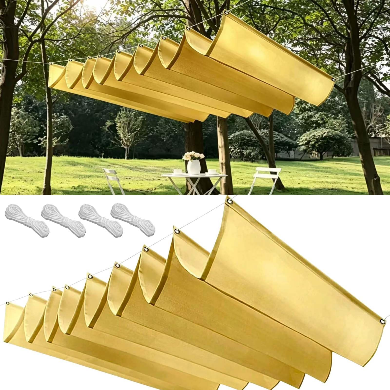 Wodoodporny Żagiel Przeciwsłoneczny 80x320cm Regulowany Na Zamówienie Żagiel Przeciwsłoneczny Typu Wave Z Oczkami I Sznurkiem Do Ogrodu Zewnętrznego, Patio, Trawnika, Piaskowy żółty