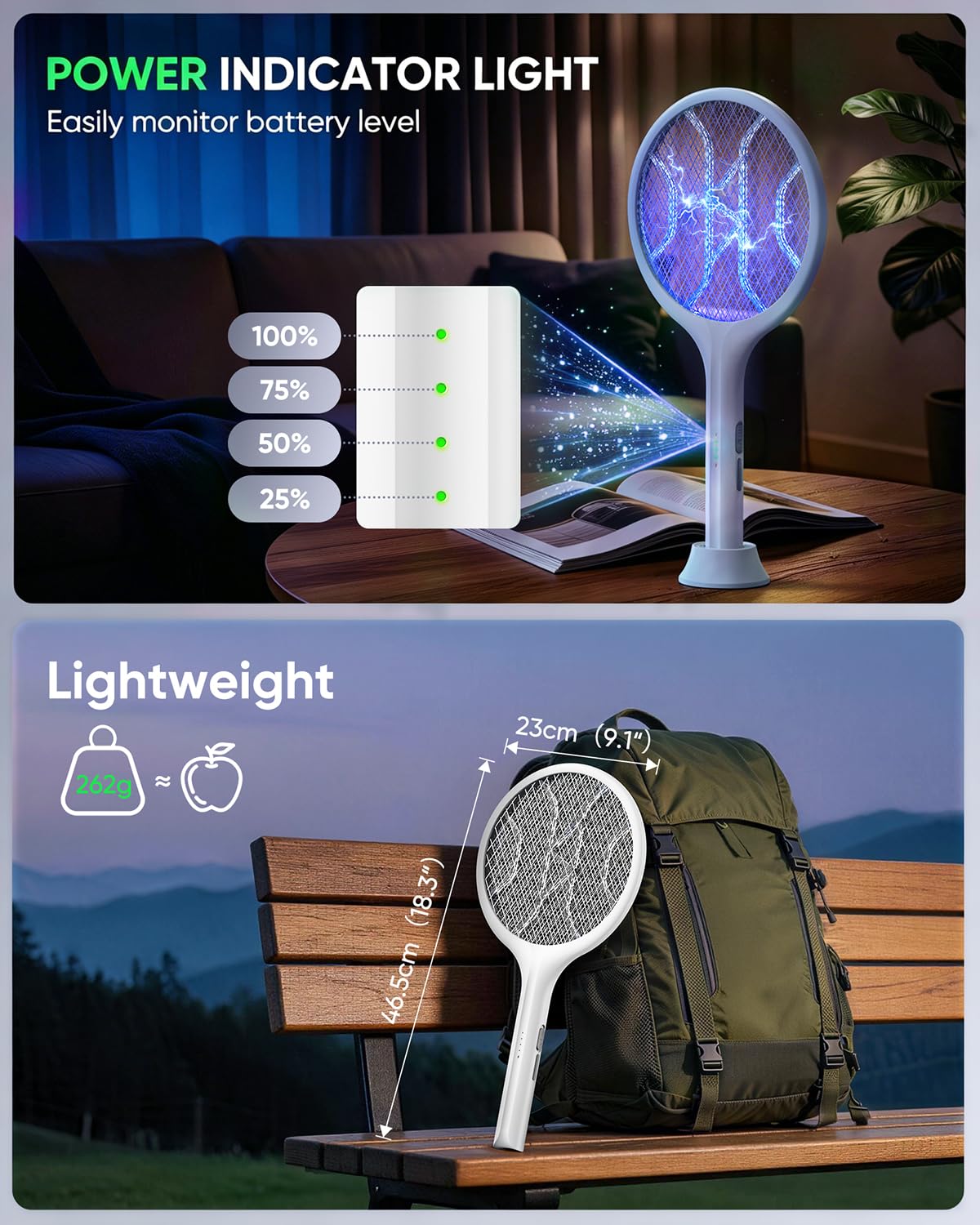 VIWAVE Raquette Moustique Électrique,Extra Forte 4000V Raquette Electrique Insectes avec UV,Raquette Anti Moustique Electrique Rechargeable 1800mAh USB-C,Base Stable,3 Couches de Sécurité – Blanche