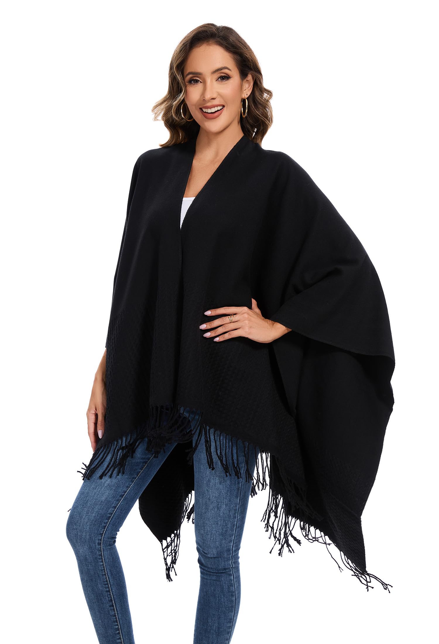 colornival Elegante Mantella da Donna con Fronte Aperto Poncho Morbido, Adatto per Primavera, Autunno e Inverno