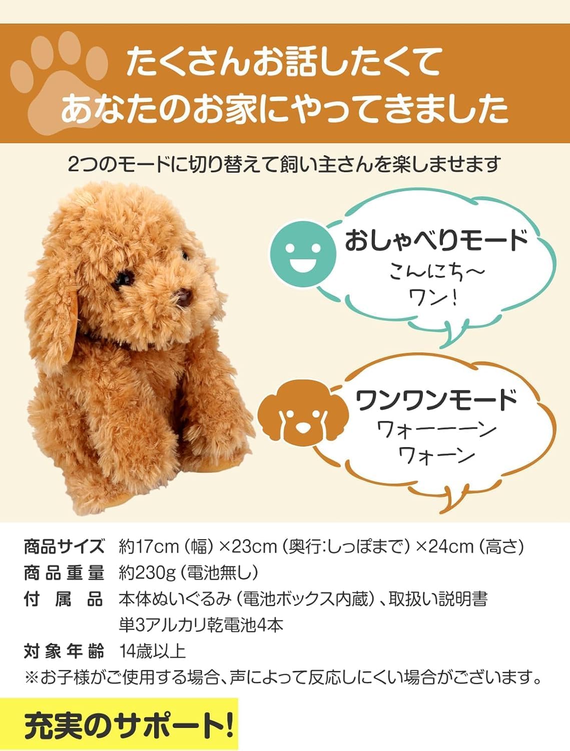 音声認識 おしゃべりトイプードル ぬいぐるみ, 高齢者向け, 簡単操作, 電話サポート付き