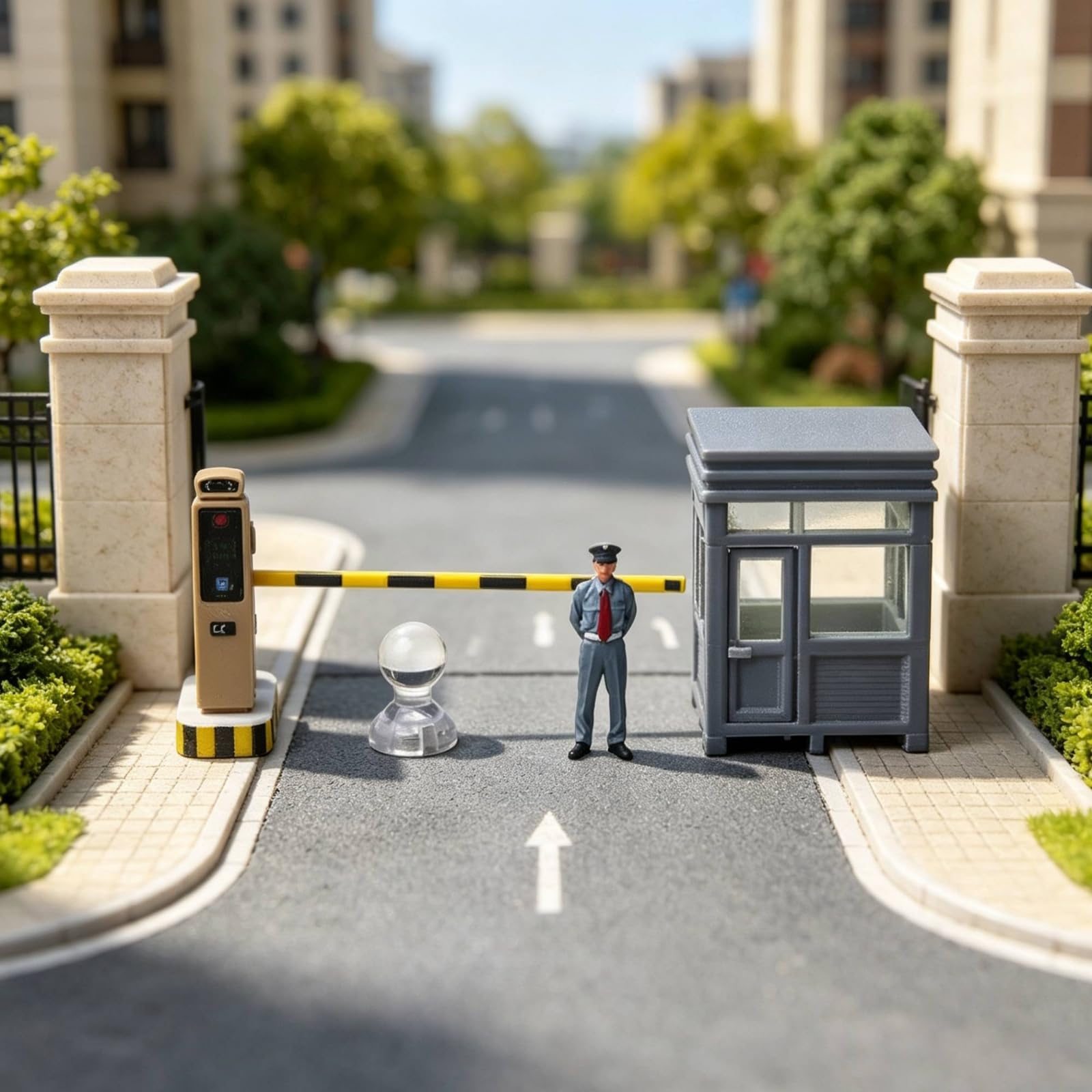harayaa Miniature Scene Figures Accessori Diorama Sbarra Stradale Addetto Resina con Funzione Luminosa per Allestimenti Modellini Auto Parcheggi Adatto a