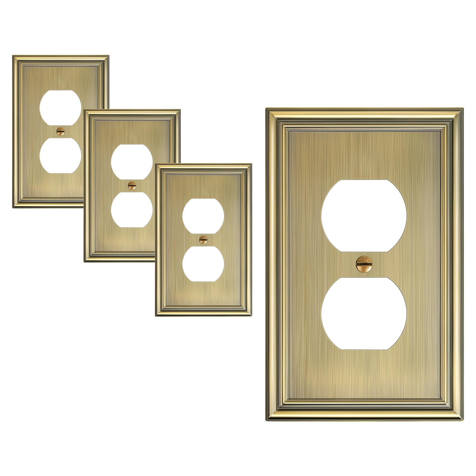 TREEWELL 4-Pack Duplex Outlet Covers, Decorative Wall Plates for Electrical Outlets, Antique Brass Switch Plates and Outlet Covers, Durable Zinc Alloy Receptacle Cover, Corrosion Resistant