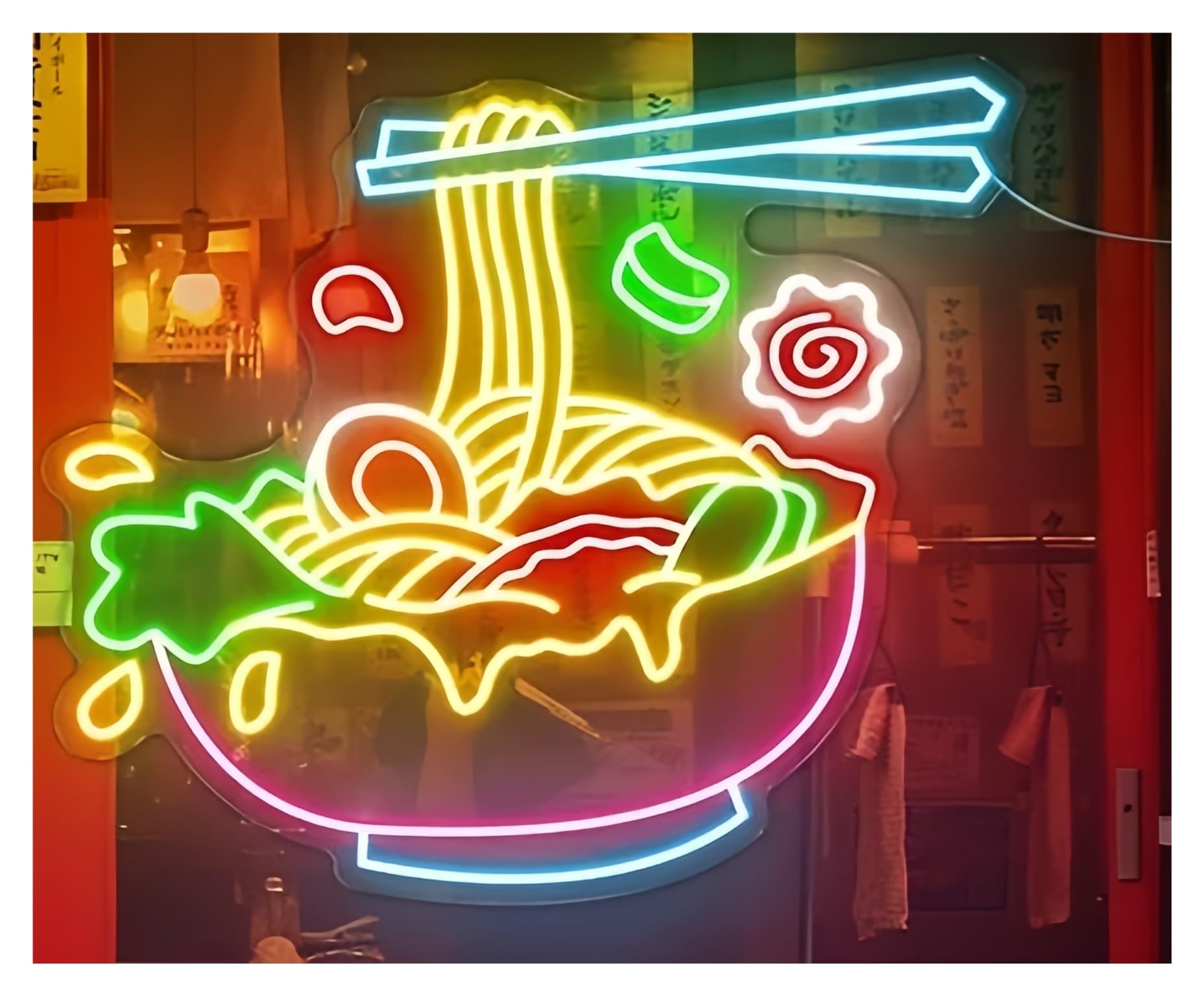 Shouxi D Sign Lamp Elicious Noodles Ramen Neon Sign Business Japanese Restaurant Ecoration Foo Shop Wall(,67X59cm)