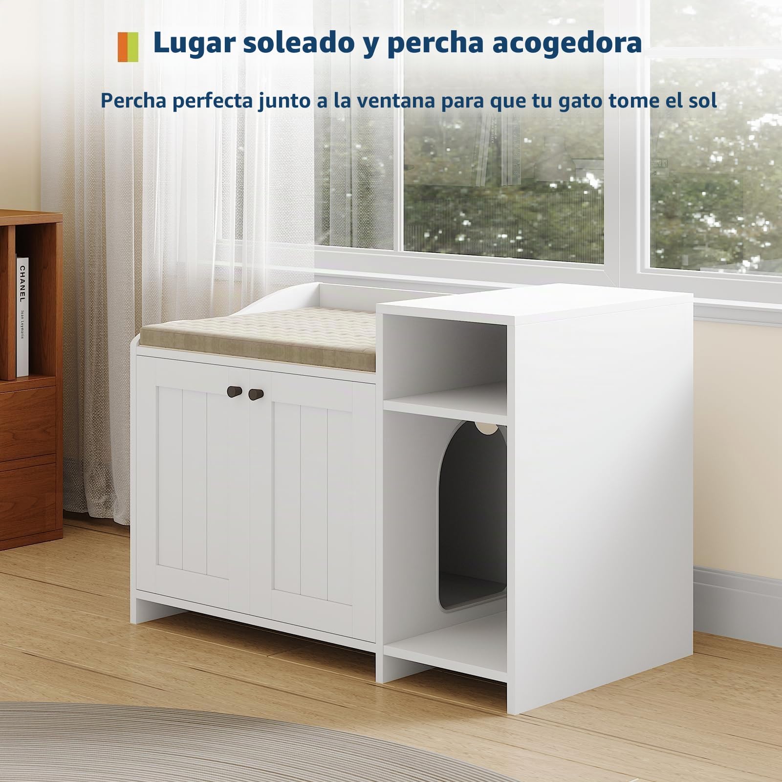 Mueble Ocultador De Arenero Gato – Aislante De Olores – Diseñado para Areneros Abiertos – Mesa Auxiliar De Madera con Estantería – para Gatos Grandes y Compatible con La Mayoría De Areneros
