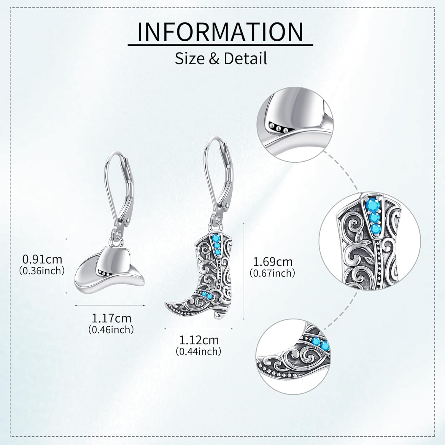 Cowgirl Earrings 925 Sterling Silver cowboy boot Dangle Drop Earrings Turquoise Western Country Jewelry for Women - Image 4