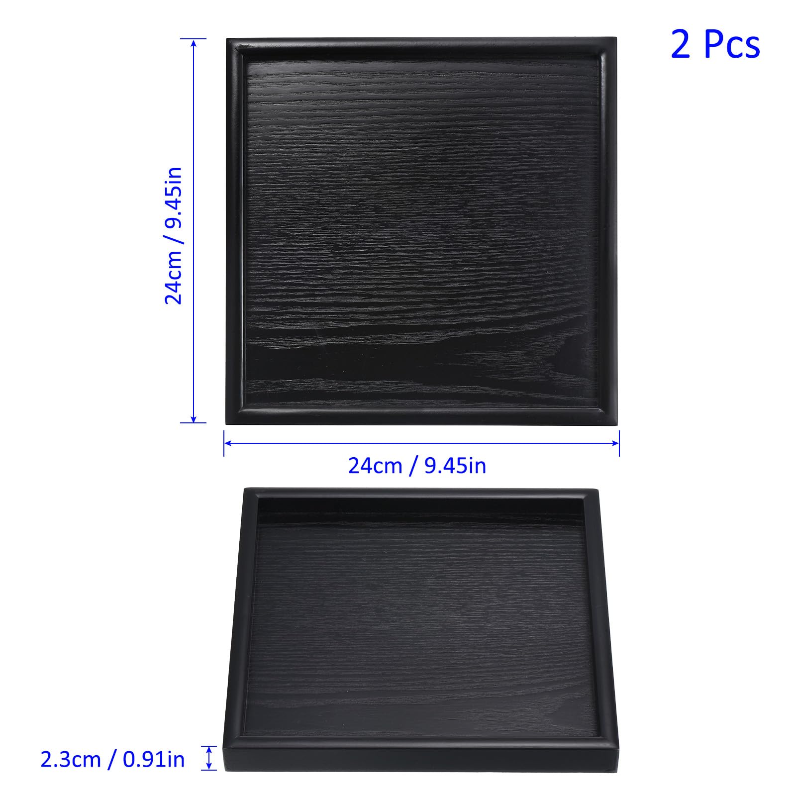 M METERXITY 2pz Vassoio Portata in Legno - Piatto Decorativo Quadrato in Legno, Vassoio Cucina, Vassoi Portacandele Centrotavola, Applica a Cena Bar Casa (9,4" Nero)