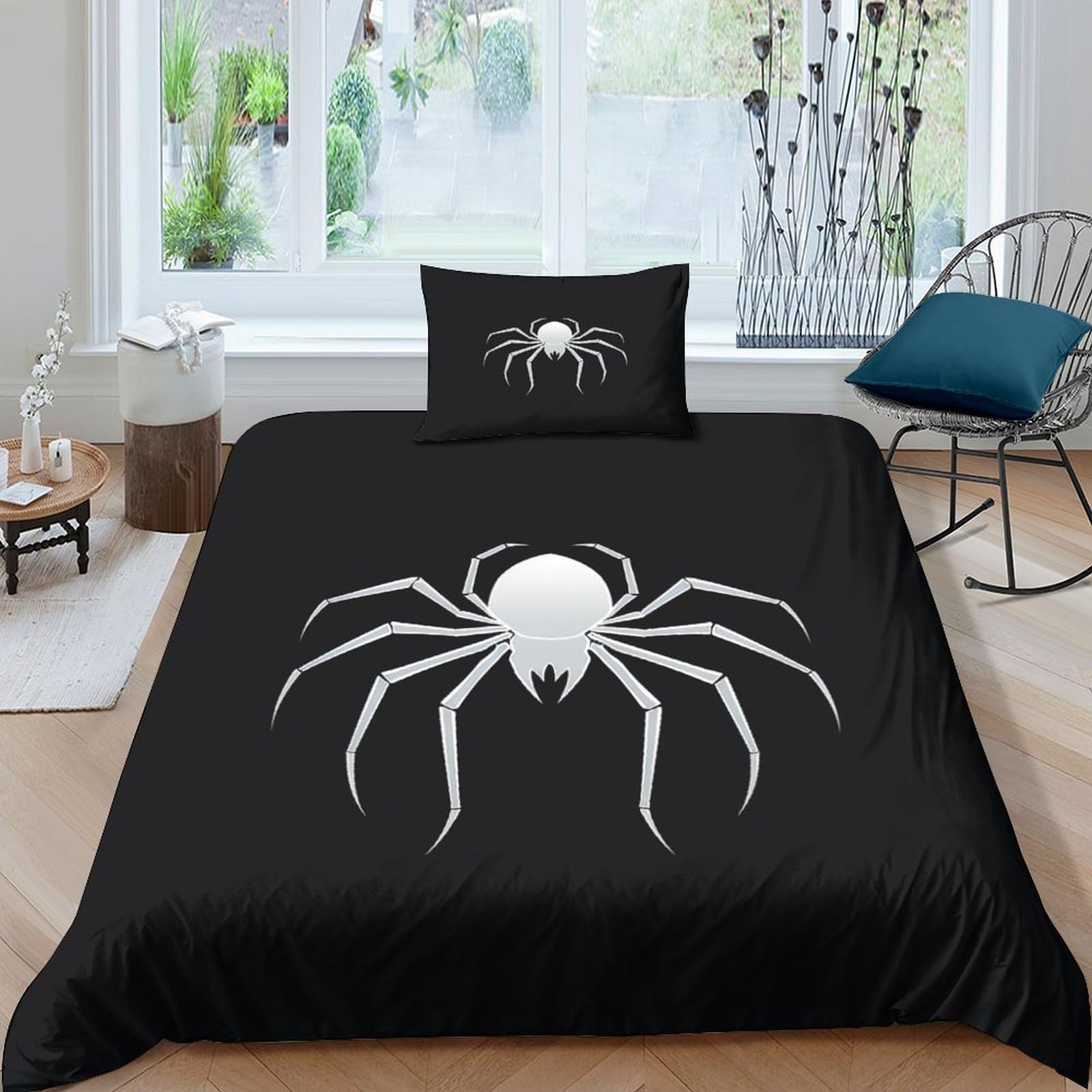 Housse de couette single araignées 135x200cm avec taie d'oreiller ensemble de literie microfibre