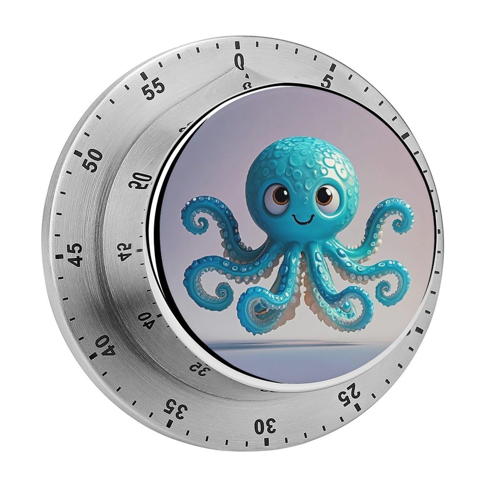 Blue Octopus Tentacles Illustration Timer Fashion Stainless Steel Magnetic Time Management Tool Cute Mechanical Countdown Timers for Loud Alarm for Baking Grilling Studying