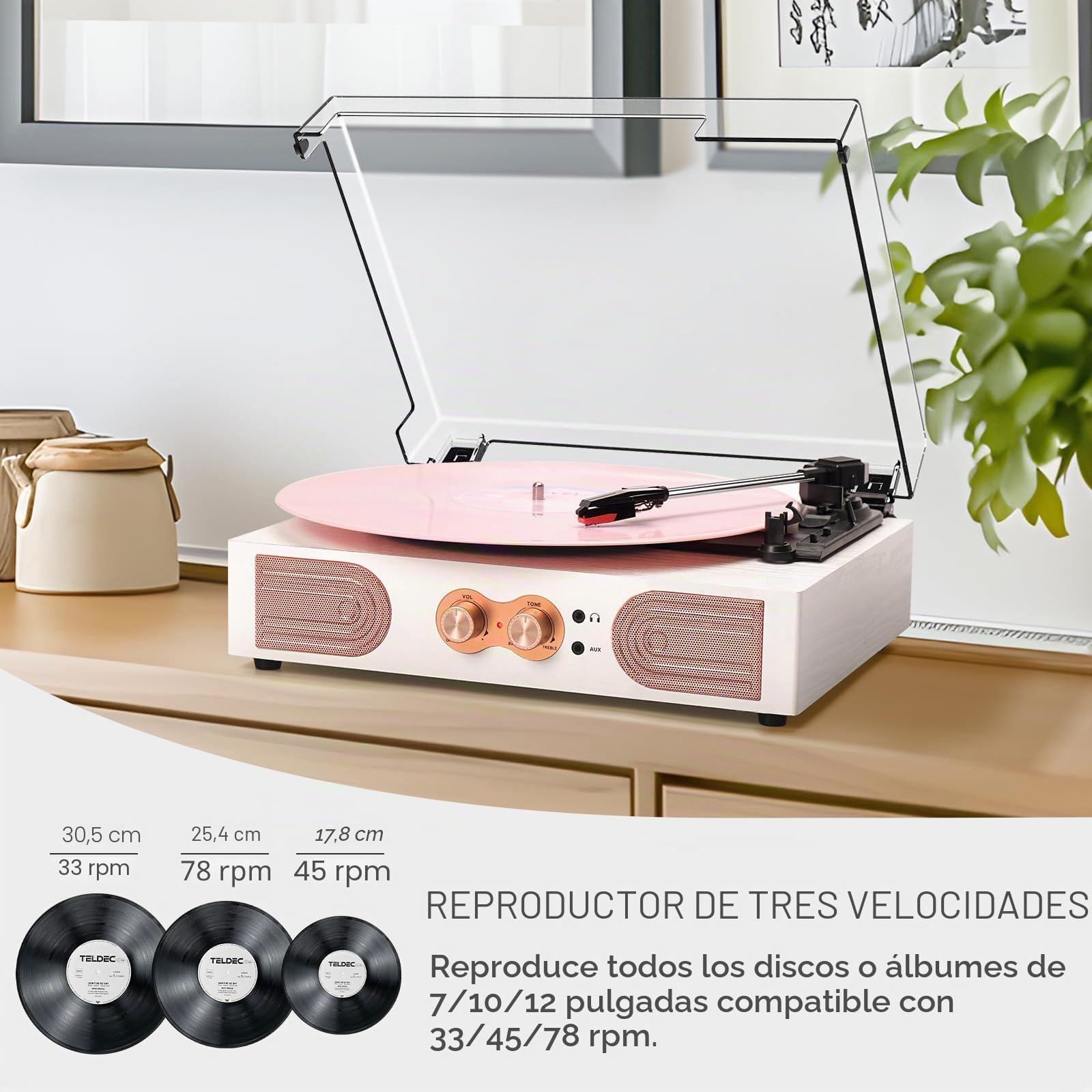 Tocadiscos de Vinilo Oro Rosa