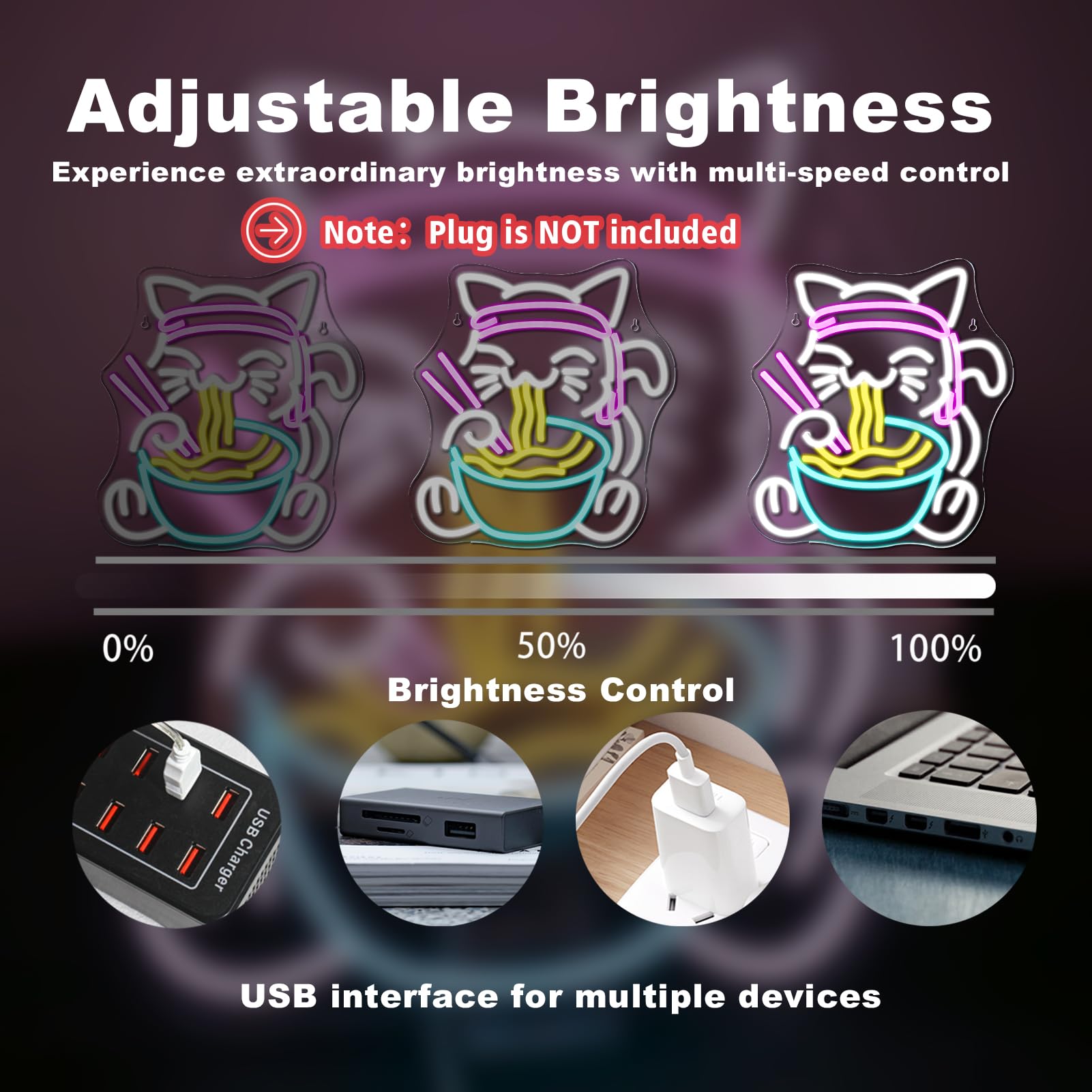 LUCUNSTAR Fortune Cat Ramen Insegna Luminosa Led,Insegne al Neon Per Pareti Giapponese Dimmerabile,Insegne al Neon Per Bar di Casa, Per Cucina, Sala da Pranzo, Decorazioni Artistiche da Parete, Regali