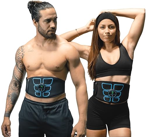 FlexTone Estimulador de abdominales, tónico muscular para cinturón abdominal para hombres y mujeres, sistema estimulador eléctrico para fortalecer y
