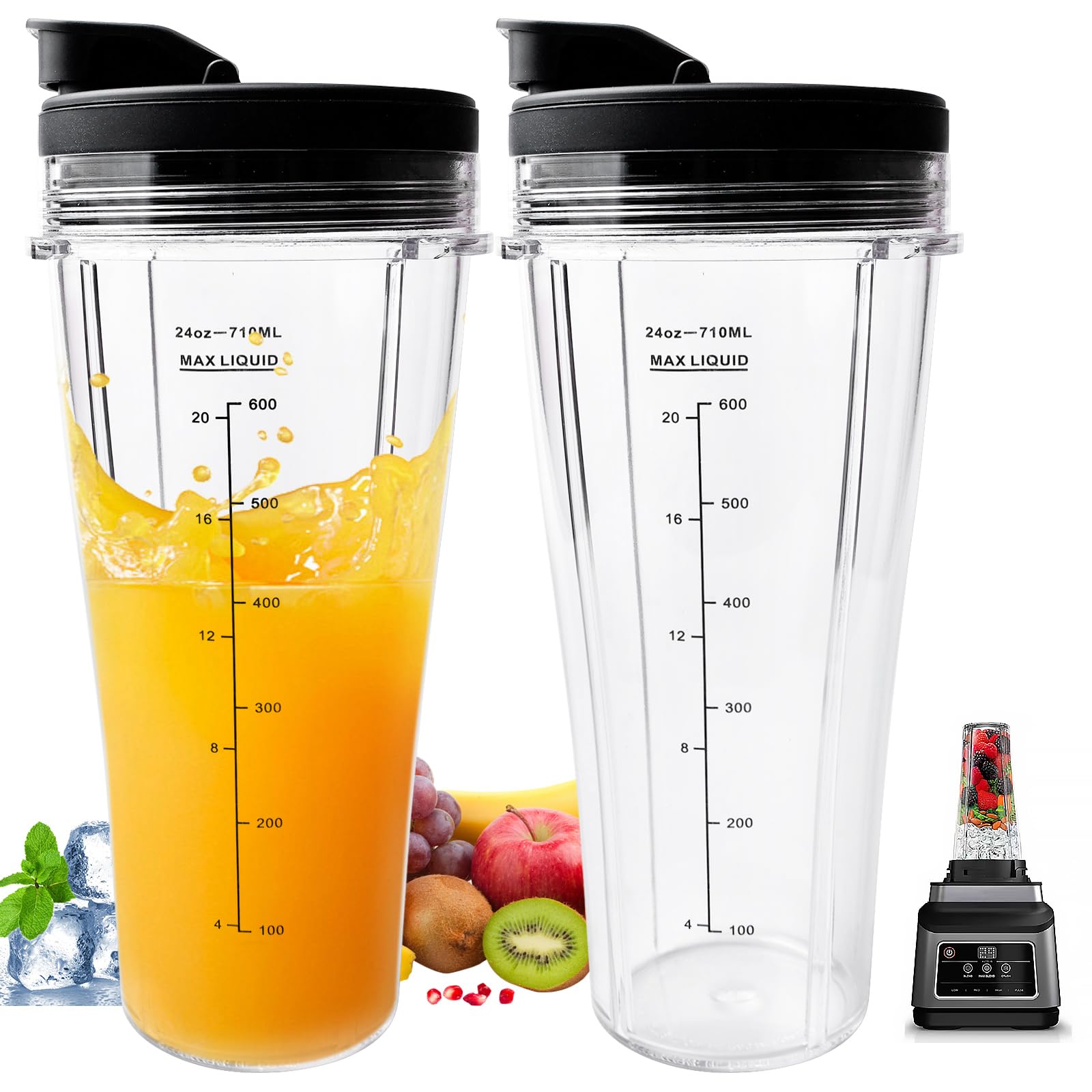 Set di 2 pezzi di ricambio per bicchieri, per Ninja, 710 ml, bicchieri di ricambio per mixer Ninja, tazza di ricambio con coperchi per mixer Ninja, SS100, SS101, SS300