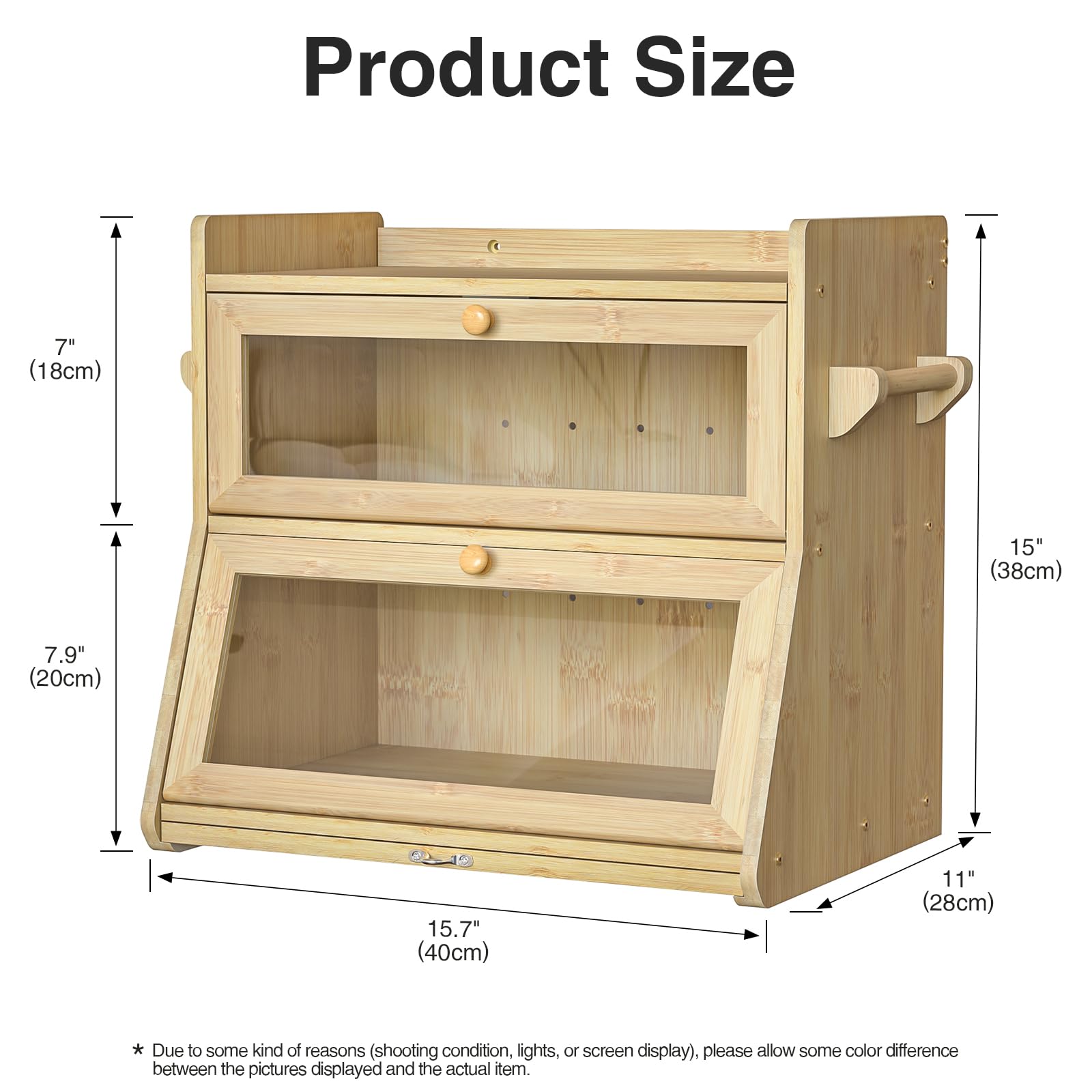 Giluta Double Layer Bread Box for Kitchen Counter, Large Bread Storage Container with Clear Acrylic Door, Wooden Farmhouse Bread Organizer Countertop Breadbox