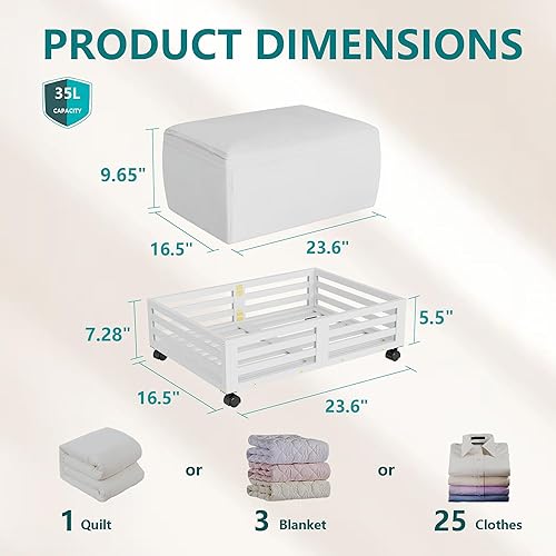 Vista 4 de Wisuce Contenedores de almacenamiento de bambú debajo de la cama, organizador debajo de la cama con ruedas con bolsa grande para el polvo, madera