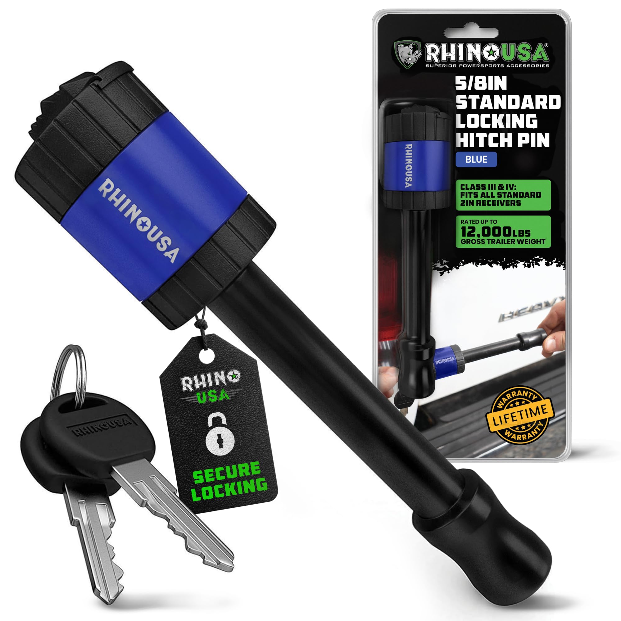 Rhino USA 2in Trailer Hitch Pin - Patented Locking Receiver Pin