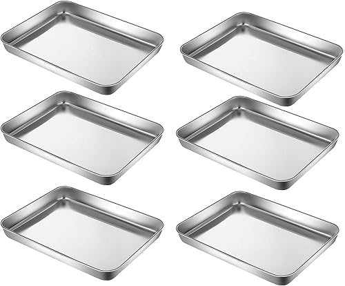 Miniatura 9 de Bandejas Pequeñas para Hornear Galletas de Acero Inoxidable 304 Bandeja Pequeña de Servir 10.4 x 8.1 x 1.1 Pulgadas (Diagonal 12.3) Recalentar