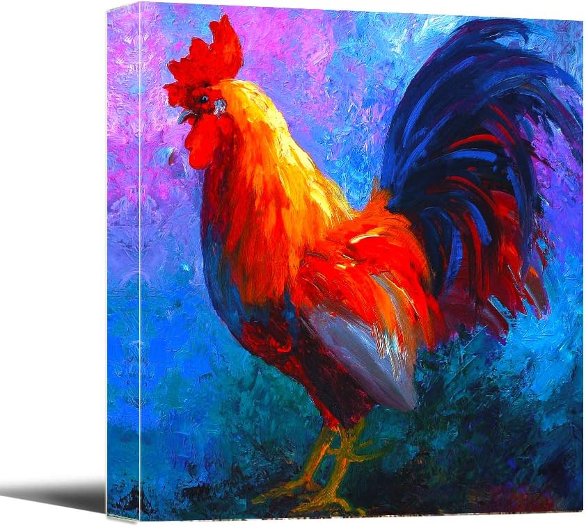 Canvas Wall Art -The Cock Animal Paintings Print - 12" x 12" Modern Canvas Print Artwork Stretched and Framed for Home Farmhouse Decor