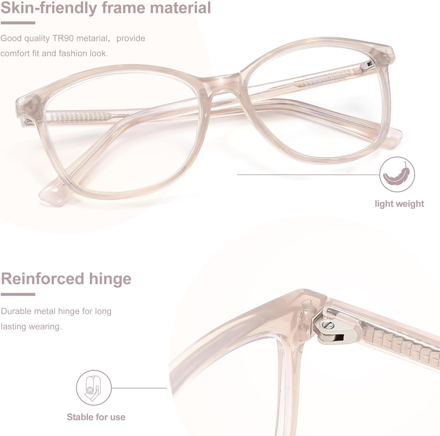 Madison Avenue TR90 Blue Light Blocking Glasses Anti Eyestrain UV Glare Blue Light Glasses for Women TV Phone Computer Gaming Eyeglasses (Nude Pink) - Image 3