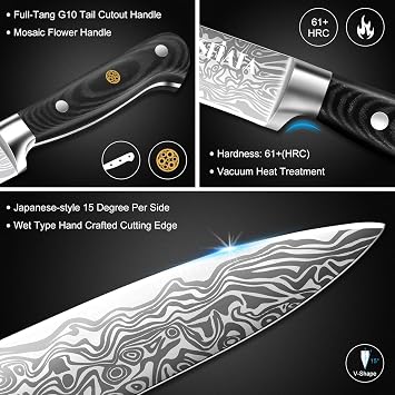 MOSFiATA 8 inch Carving Knife,Stainless Steel Brisket Slicing Knife for Meat Cutting, Razor Sharp Butcher Knife with Granton Edge for Roasts, BBQ, Turkey