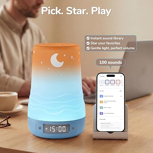 Miniatura 5 de Mewaii White Noise Sound Machine Baby & Adult with Night Light | AI Cry Detection, App Remote Control, 100 Soothing Sounds, Sleep Routine Builder,
