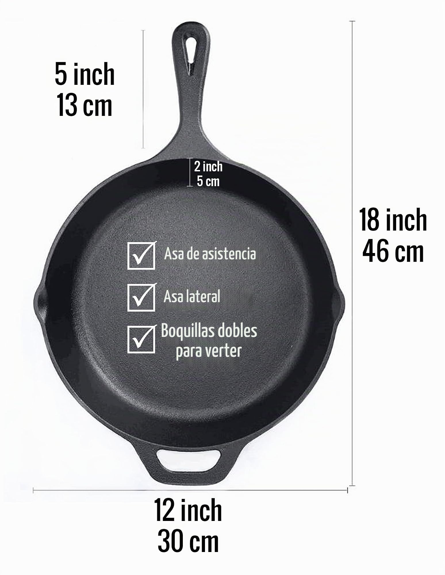 Sartén/Sartén Redondo de Hierro Fundido Presazonado de 12 pulgadas/30 cm | Apto Para Horno | Cocina al Aire Libre | Juego de Accesorios de Silicona Incluido