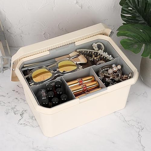 Miniatura 3 de BTSKY Caja de almacenamiento de plástico y caja de transporte, caja de herramientas portátil multiusos de plástico, organizador de caja de costura