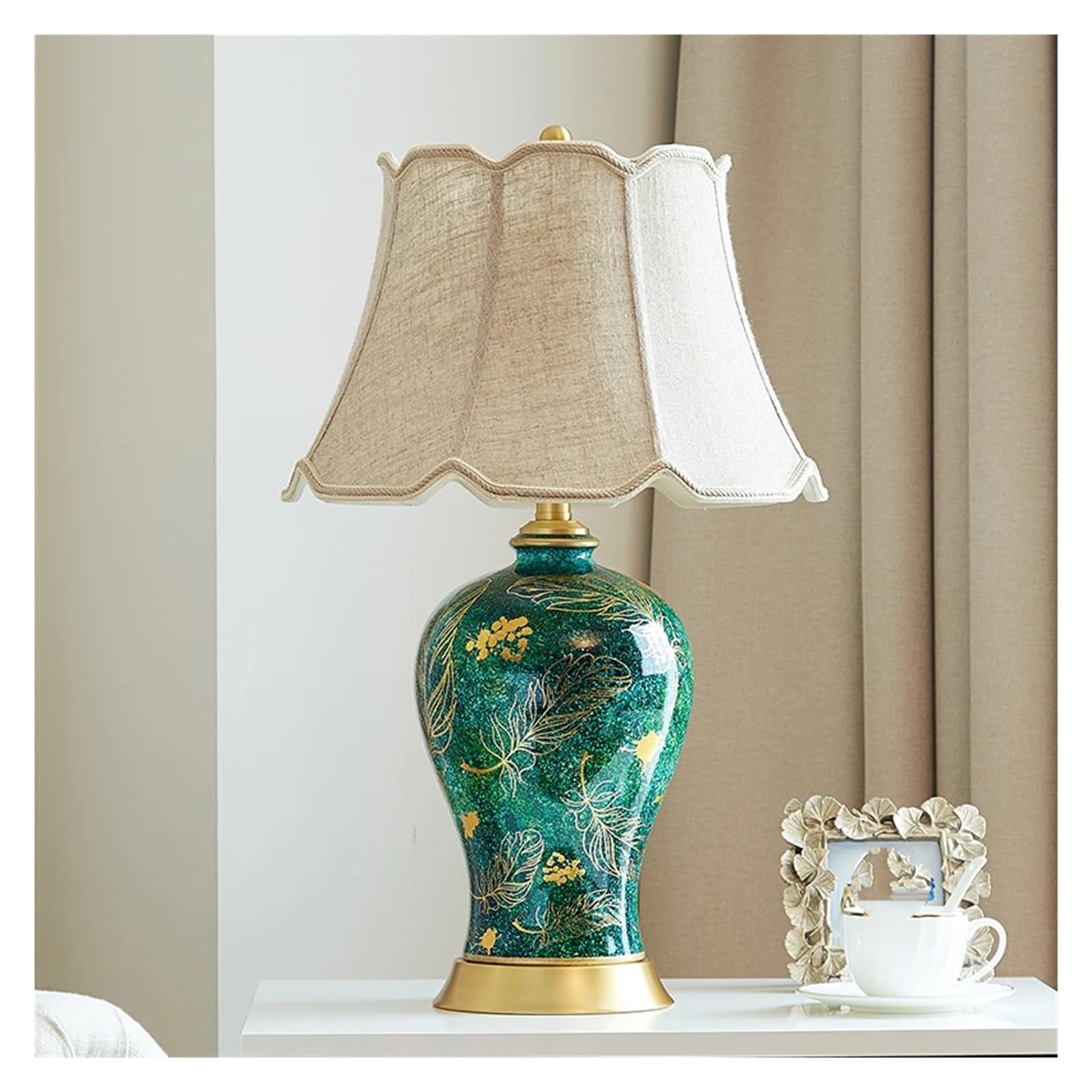 Zielona Ceramiczna Lampa Stołowa Luksusowa Do Salonu, Sypialni, Chiński Styl Retro, Domowa Lampka Nocna, Idealnie Dopasowana - Mała, Rozmiar S