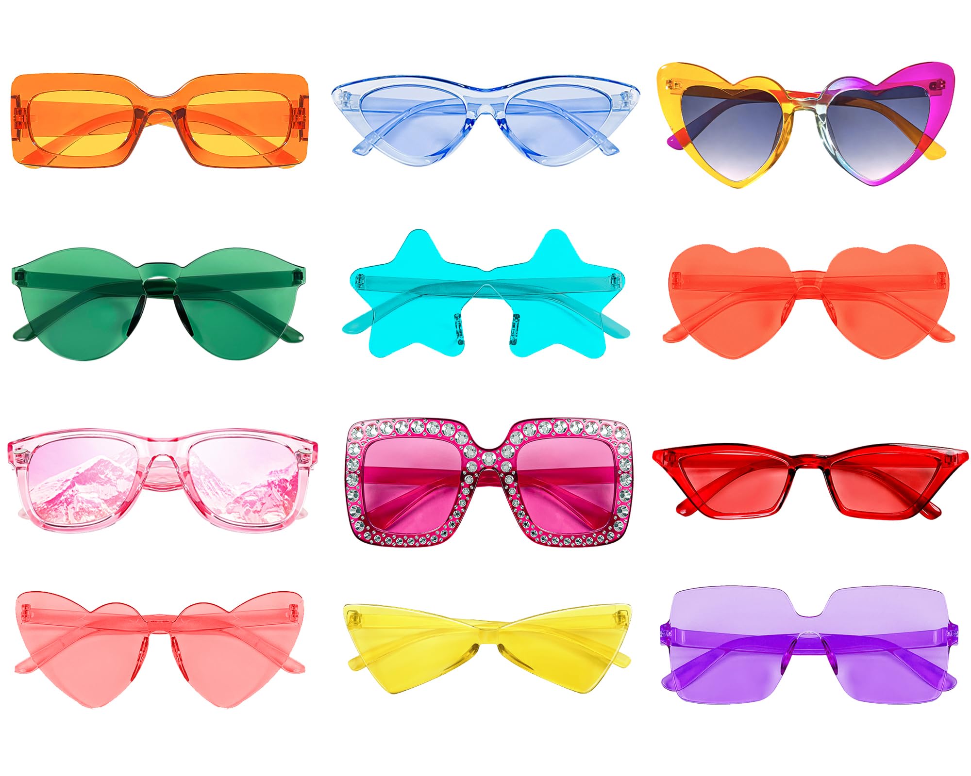 12 Mixed Pink Style Sunglasses Retro Party Favors Bulk Classic Eyewear Costume Glasses for Women