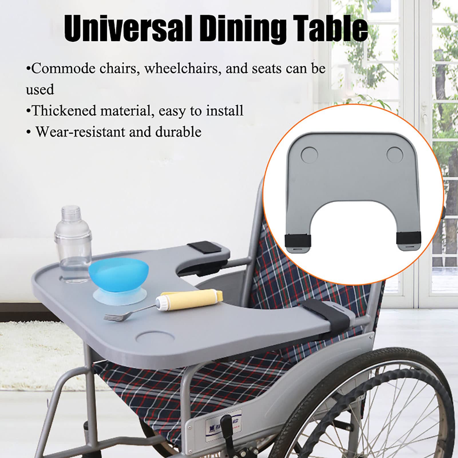 Bandeja para Silla de Ruedas, Bandeja Universal de ABS para Regazo, Mesa de Comedor portátil, Adecuada para Anchos de Asiento de 15,7 a 19,6 Pulgadas, Silla de baño, Sill
