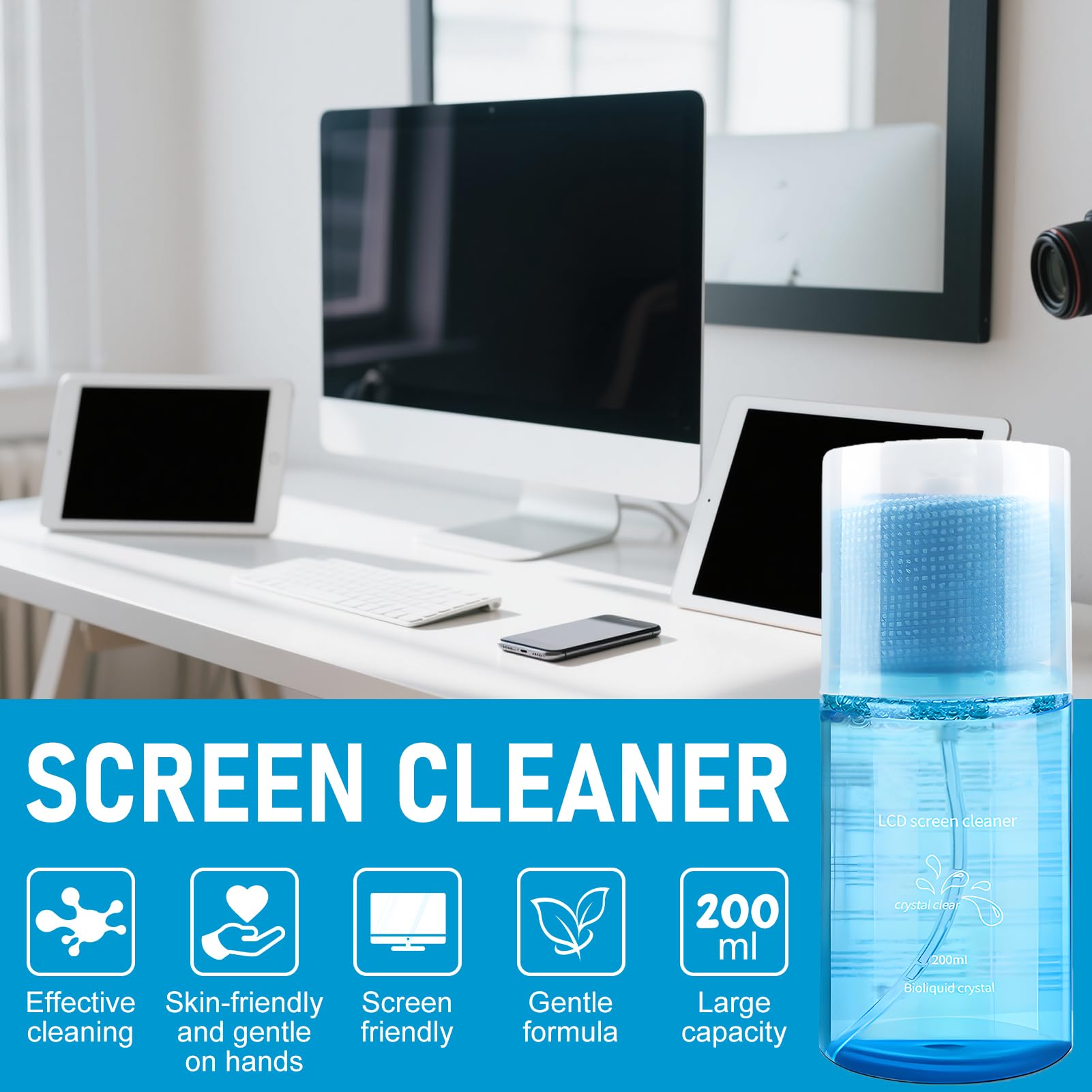 200ml Kit Pulizia Pc, Detergente Schermi Elettronici, Pulisci Schermo Pc + Panno Microfibra Schermo, Spray Pulizia Schermo per Monitor, Laptop, Tablet, Display di Computer