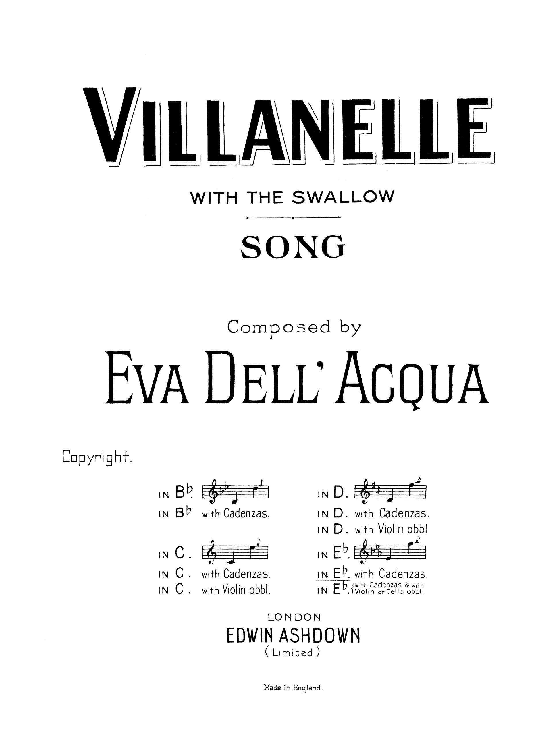 Eva Dell'Acqua: Villanelle With The Swallow for Voice and Piano (Eb Major with Cadenzas)